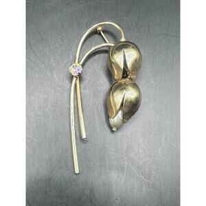 Goldtone Vintage Snowdrop Tulip Brooch with Faux Pearl